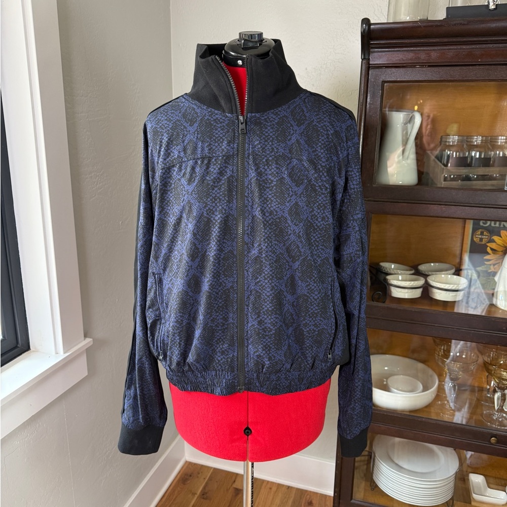 Athleta Dark Blue Python Print Zip Front Bomber J… - image 1